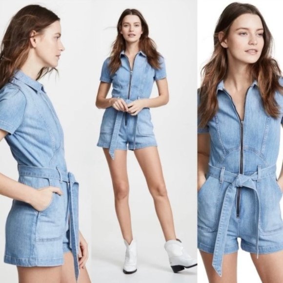 Alice + Olivia Pants - Alice Olivia Denim Short Jumpsuit US Large